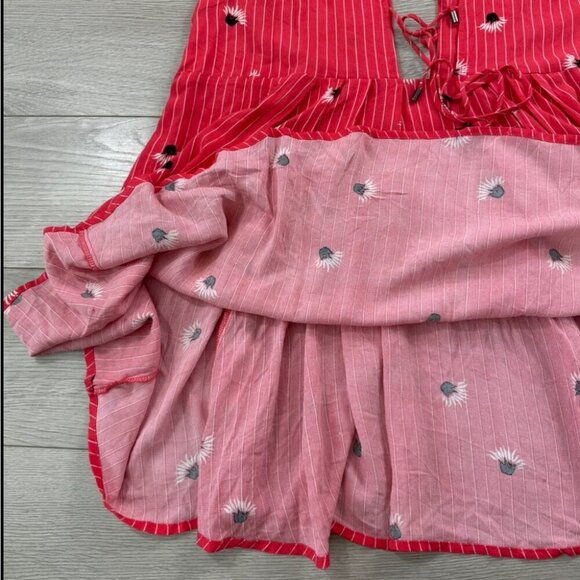 Free People Lovely Day Tunic Tank Top Red Floral Keyhole Boho Festival - Picture 6 of 10